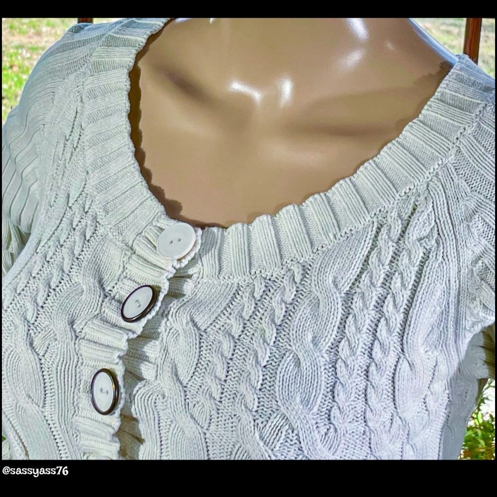 ▪️DKNY JEANS▪️Cream Multi-Pattern Knit Cotton Blend Fitted Sweater - Picture 3 of 7